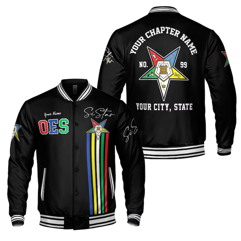 Personalized OES Pentagon Down Order of Eastern Star Sistar Varsity Jacket