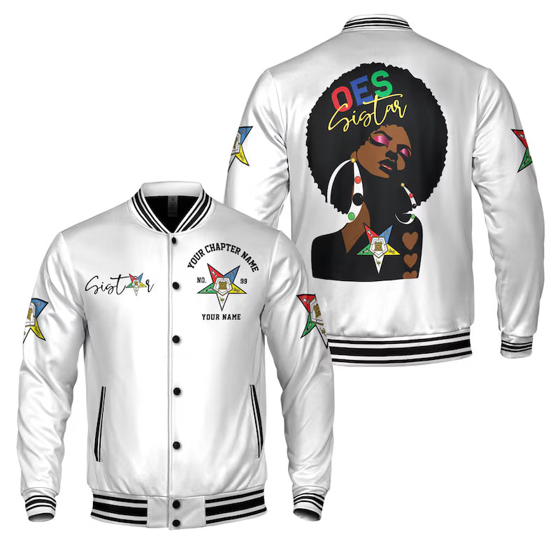 Personalized OES Sistar Order of The Eastern Star Pentagon down Varsity Jacket