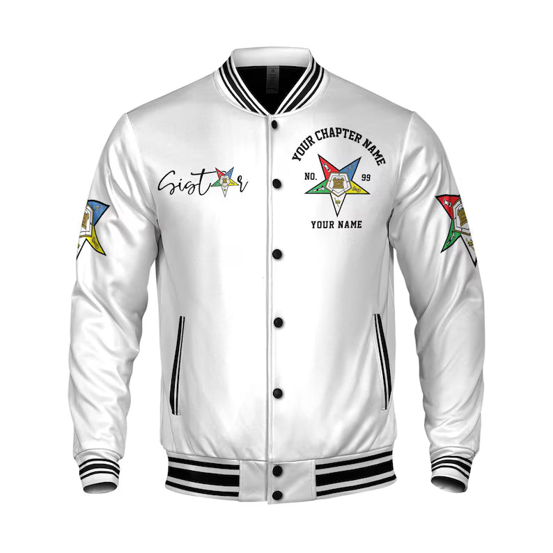 Personalized OES Sistar Order of The Eastern Star Pentagon down Varsity Jacket