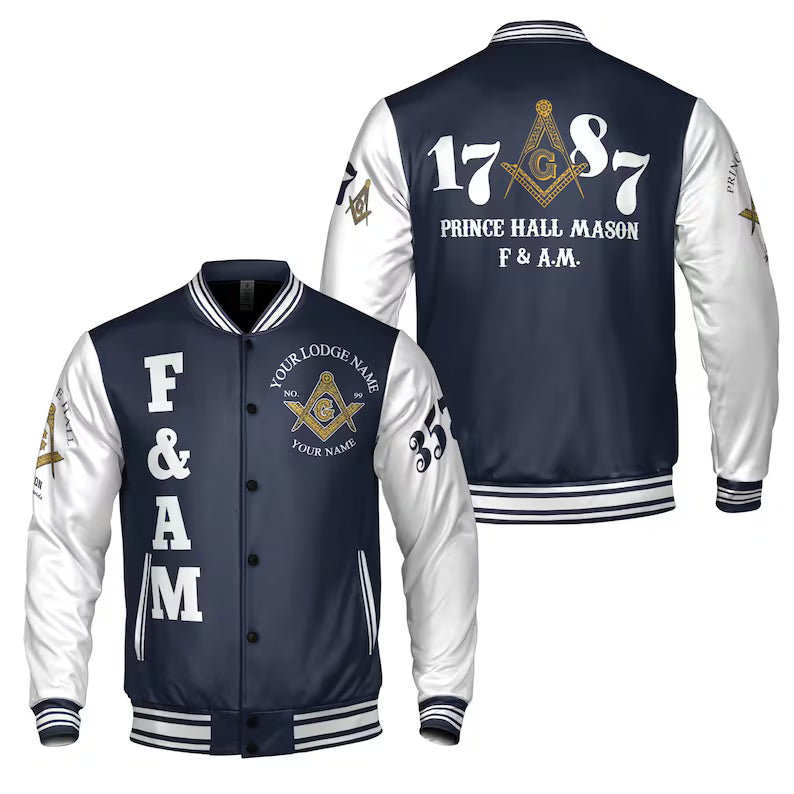 Customized Prince Hall Mason F&AM 1787 Freemasonry Varsity Jacket