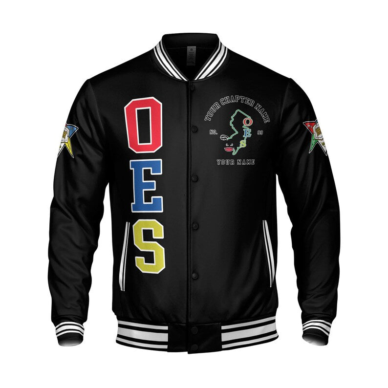 Personalized Order of The Eastern Star OES City State Map Line Varsity Jacket