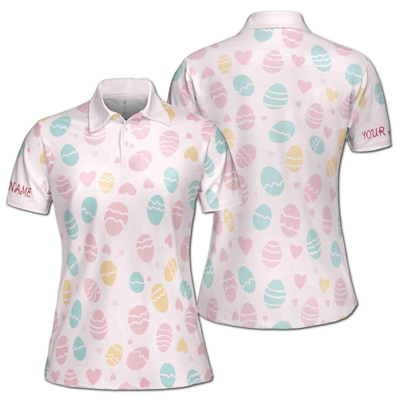 Customizable Easter Egg Polo Shirt - Pastel Heart Pattern