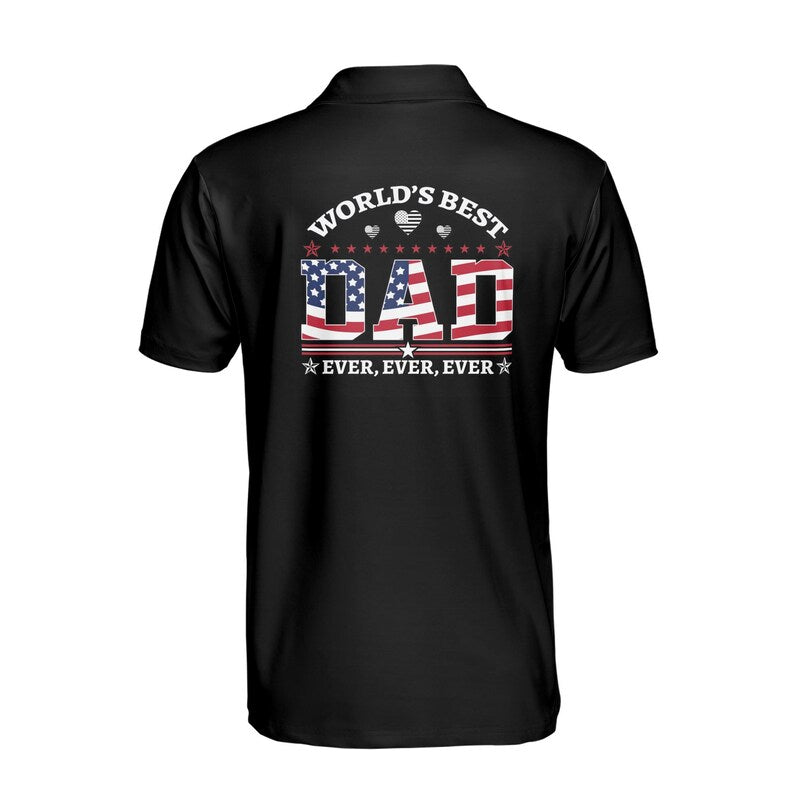 Personalized World's Best Dad Polo Shirt, USA Flag Print Custom Name