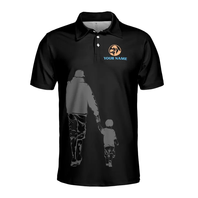 Customize Name Dad Child Hand-holding Black 3D Men's Polo Shirt