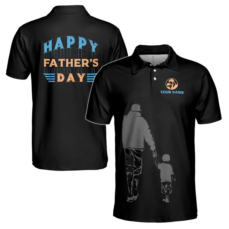 Customize Name Dad Child Hand-holding Black 3D Men's Polo Shirt