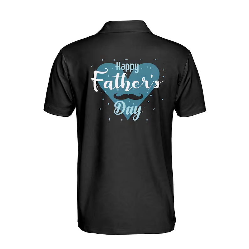 Customize Name Dad Child Mustache Heart Black 3D Men's Polo Shirt