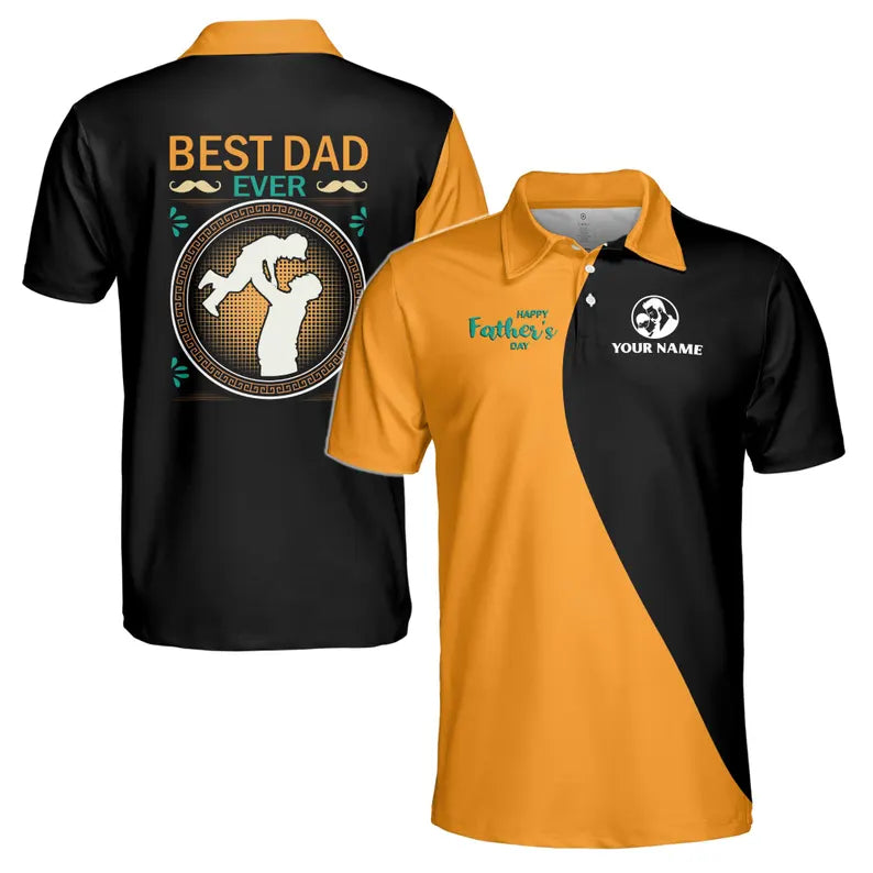 Personalized 'Best Dad Ever' 3D Polo Shirt - Black & Yellow