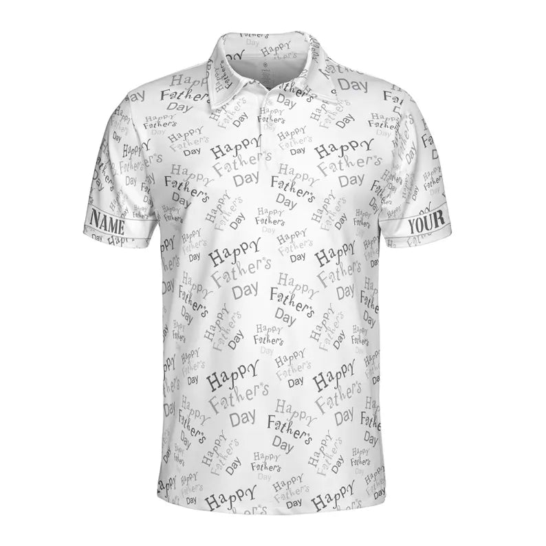 Customize Name Happy Dad Quote Pattern White Gray 3D Men's Polo Shirt