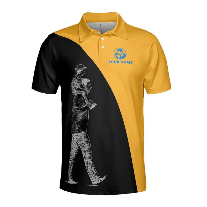 Customize Name Dad My Real Hero Black Yellow 3D Men's Polo Shirt