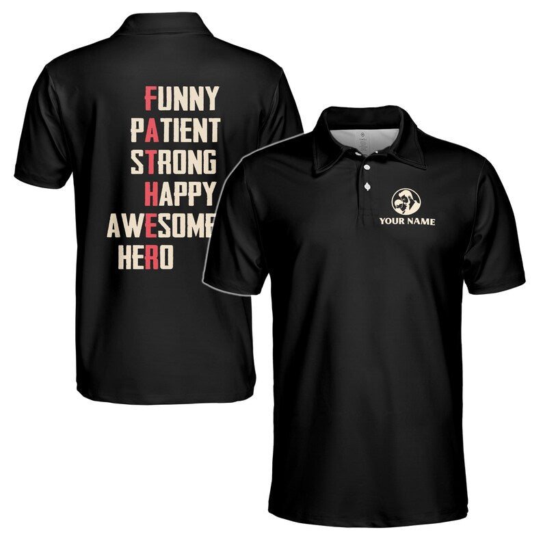 Customize Name Father Adjectives Black Cream 3D Men's Polo Shirt