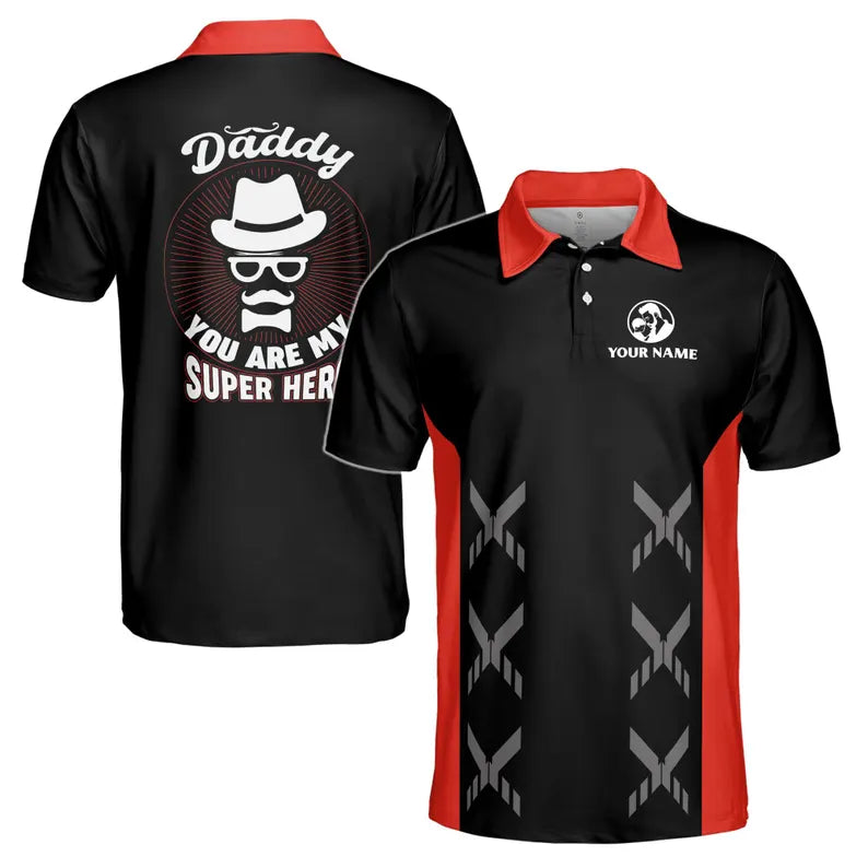 Customize Name Dad My Superhero Black 3D Men's Polo Shirt
