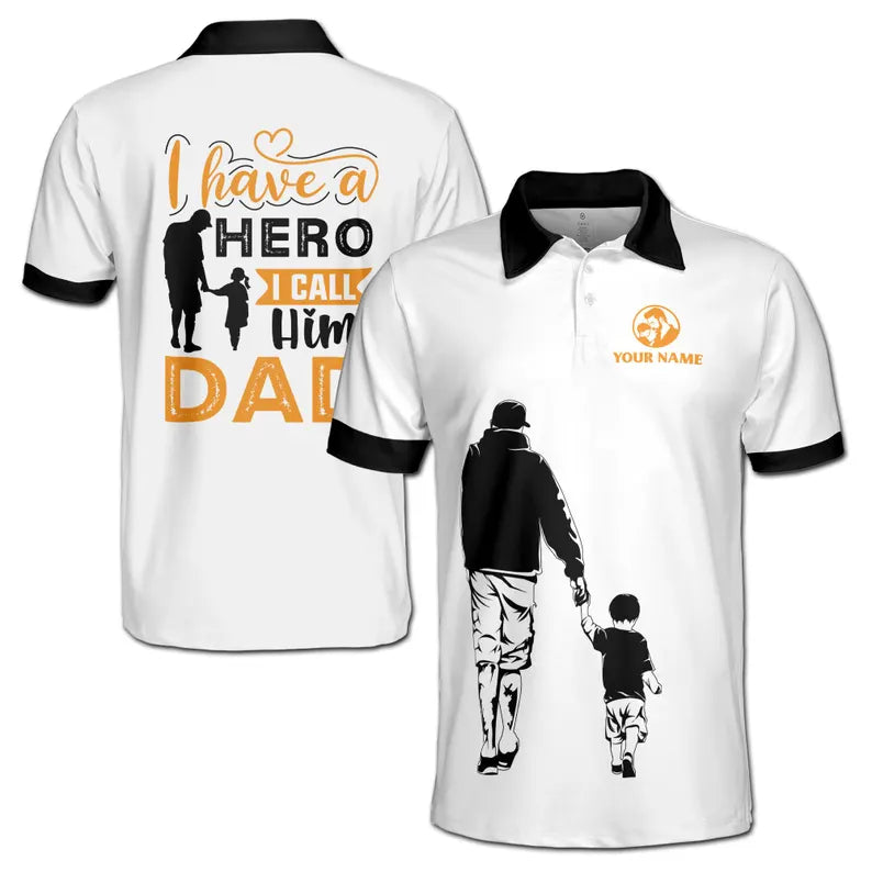 Customize Name Hero I Call Him Dad White 3D Men's Polo Shirt