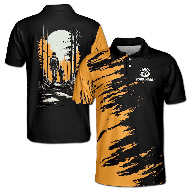 Customize Name Dad Child Woods Black Yellow 3D Men's Polo Shirt