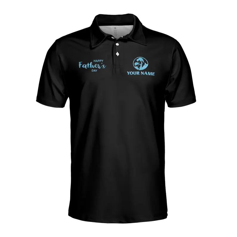 Customize Name Dad Children Landscape Silhouette Black 3D Men's Polo Shirt