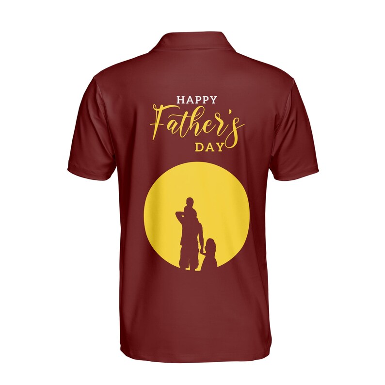 Customize Name Happy Dad Children Silhouette Red 3D Men's Polo Shirt