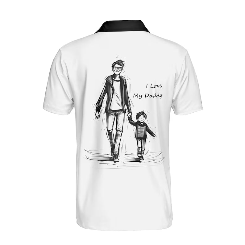 Customize Name I Love My Daddy Sketch White 3D Men's Polo Shirt