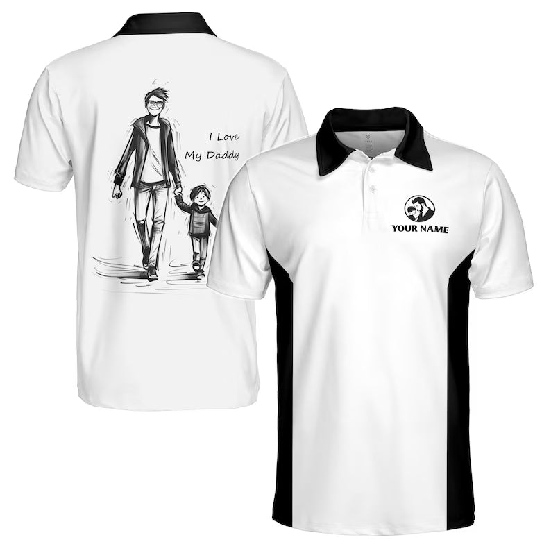 Customize Name I Love My Daddy Sketch White 3D Men's Polo Shirt
