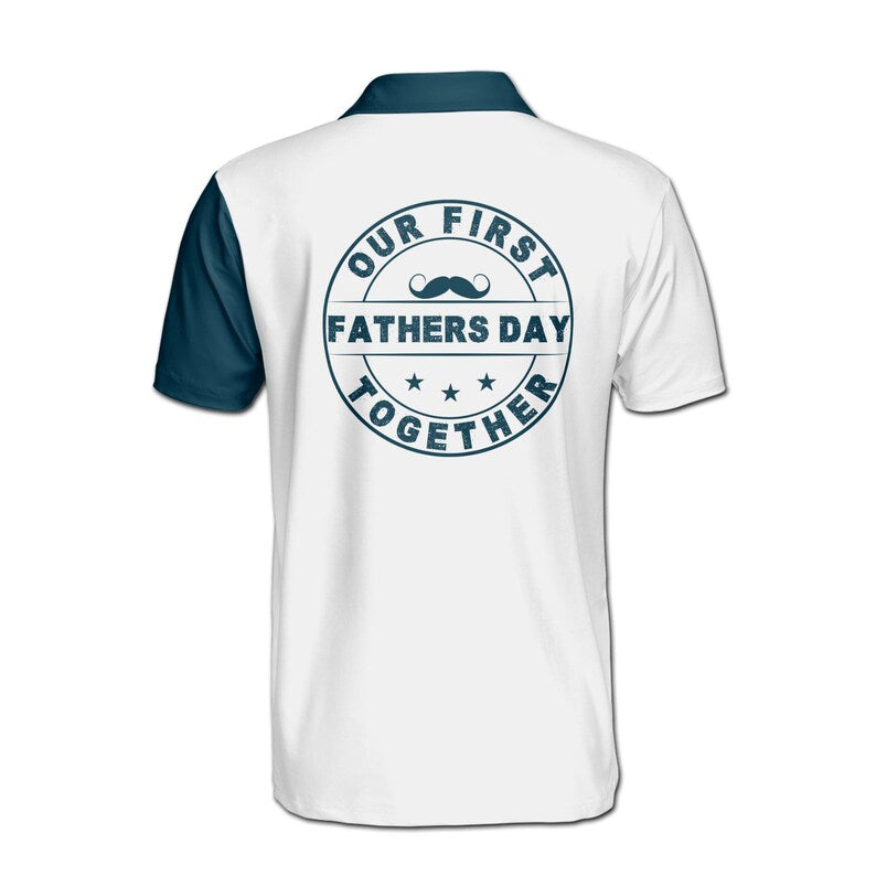 Customize Name Dad Our First Together White Dark Cyan 3D Men's Polo Shirt