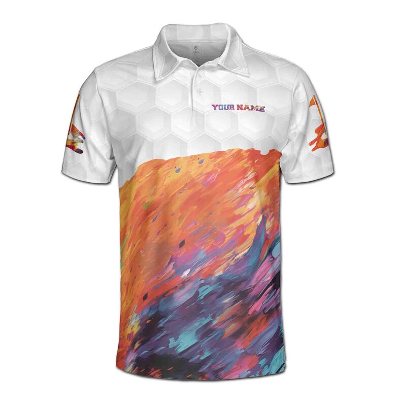 Customize Name Golf Ball Paint Splashes Pattern White Colorful 3D Men's Polo Shirt