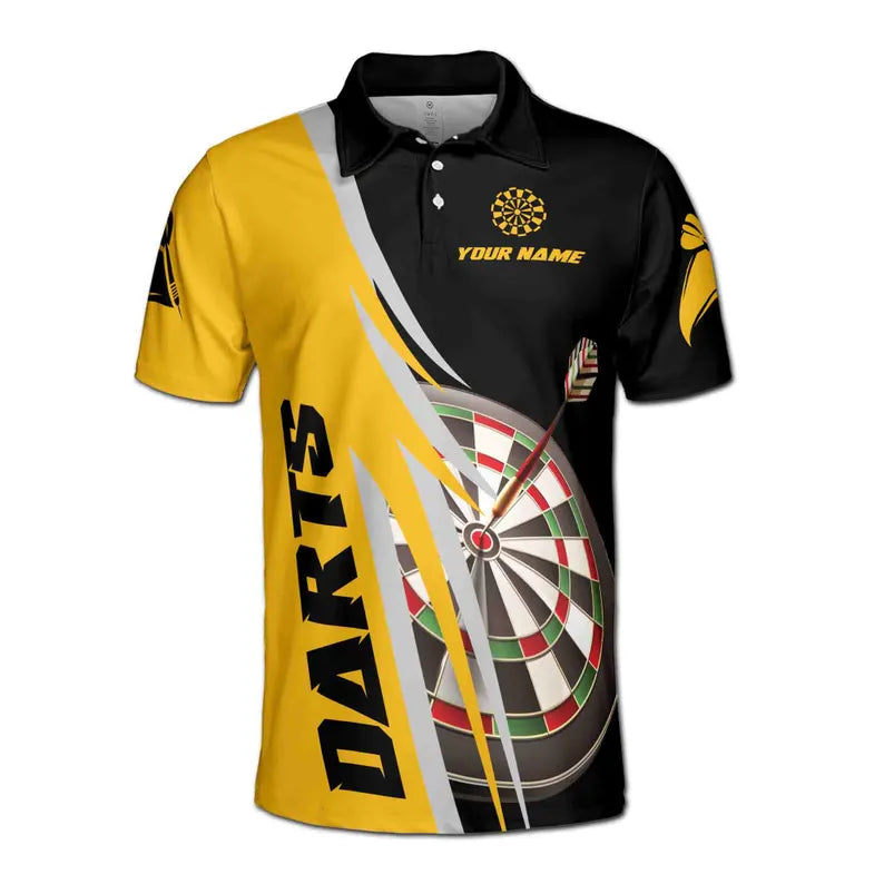 Customize Name Darts Board Black Yellow 3D Men's Polo Shirt