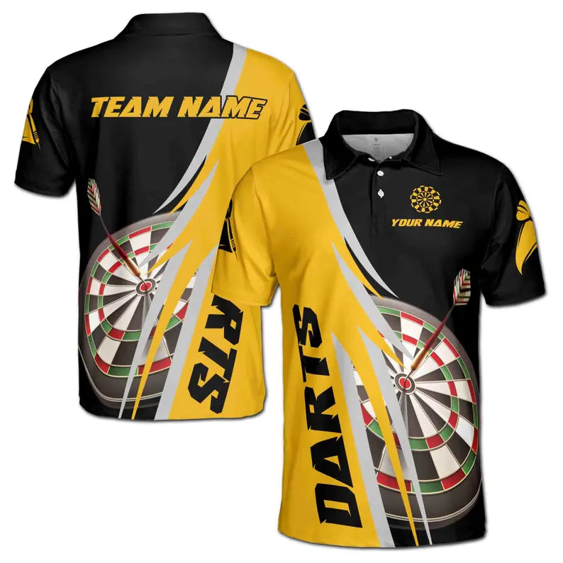 Customize Name Darts Board Black Yellow 3D Men's Polo Shirt