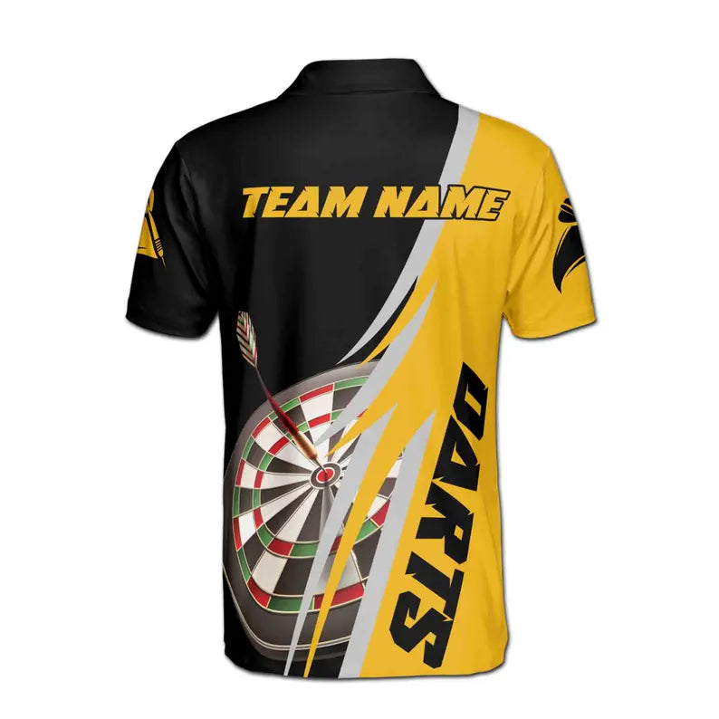 Customize Name Darts Board Black Yellow 3D Men's Polo Shirt