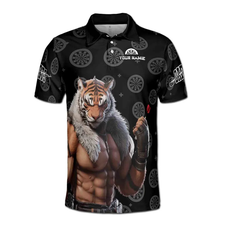 Customize Name Darts Board Tiger Man Black 3D Men's Polo Shirt