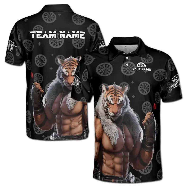 Customize Name Darts Board Tiger Man Black 3D Men's Polo Shirt
