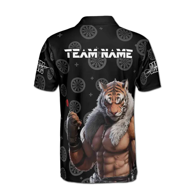 Customize Name Darts Board Tiger Man Black 3D Men's Polo Shirt