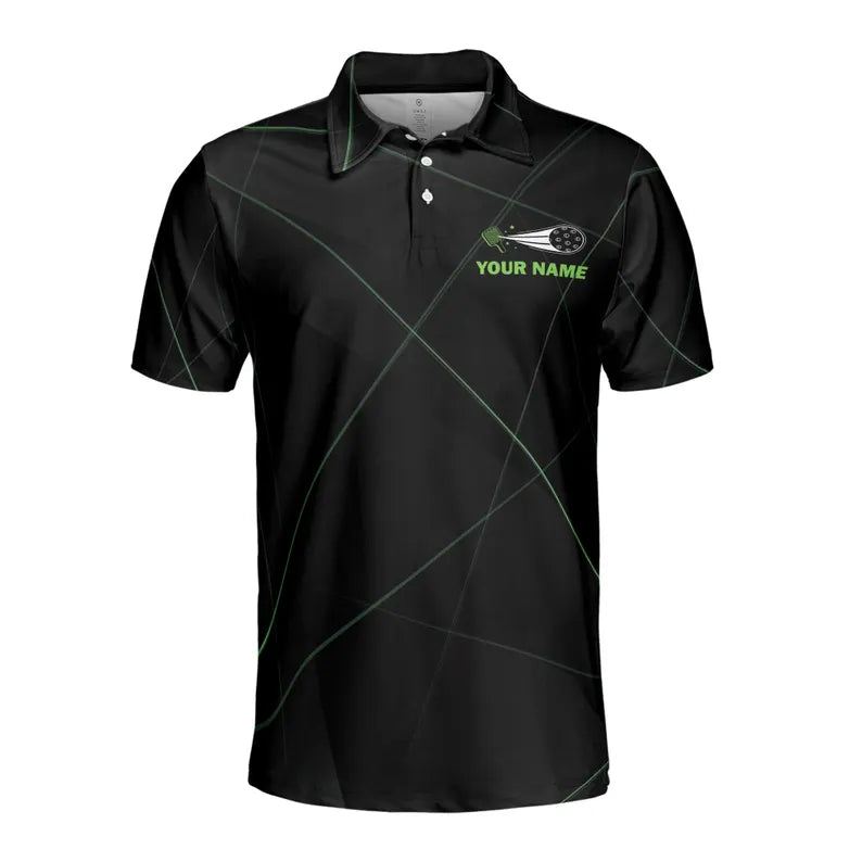 Customize Name Pickleball Paddle Geometric Black 3D Men's Polo Shirt