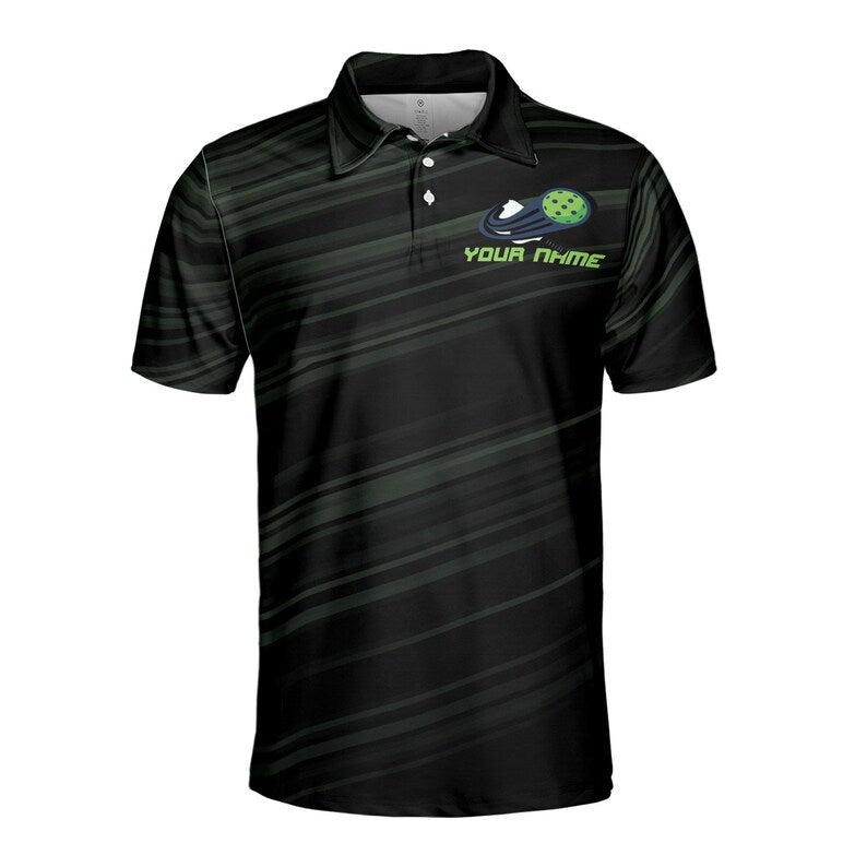 Customize Name Pickleball Player Swing Black 3D Men's Polo Shirt