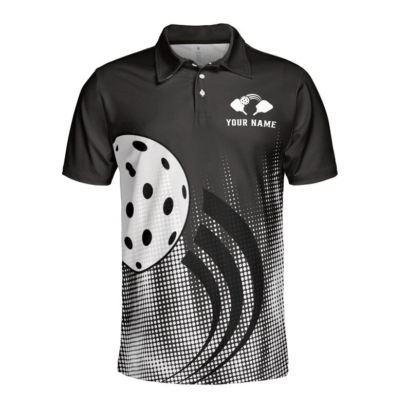 Customize Name Pickleball Paddle Swing Black White 3D Men's Polo Shirt