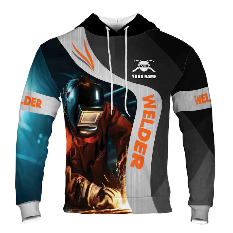 Custom Name Welder Mask Welding Spark Night Shift Black Silver Hoodie 3D