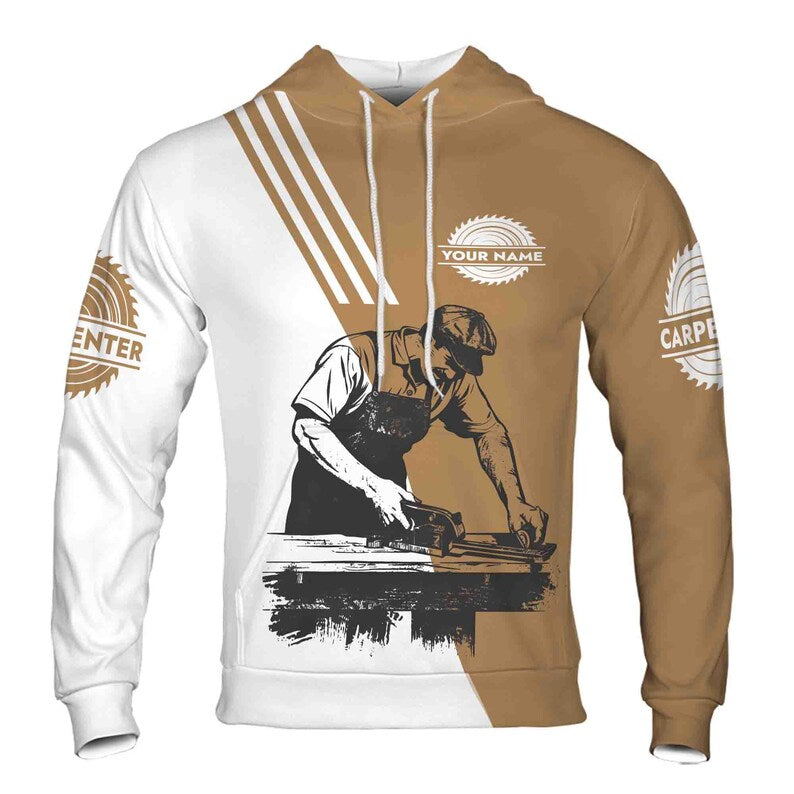 Custom Name Carpenter Woodworker Tools White Brown Hoodie 3D