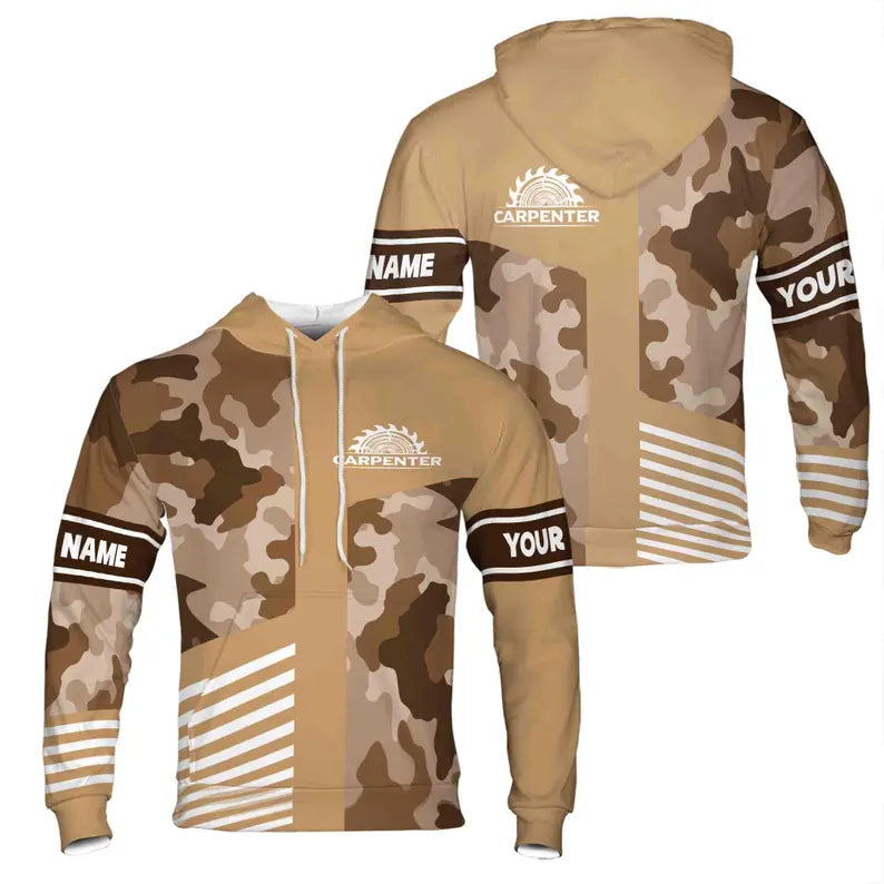 Custom Name Carpenter Saw Camo Pattern Brown Hoodie 3D