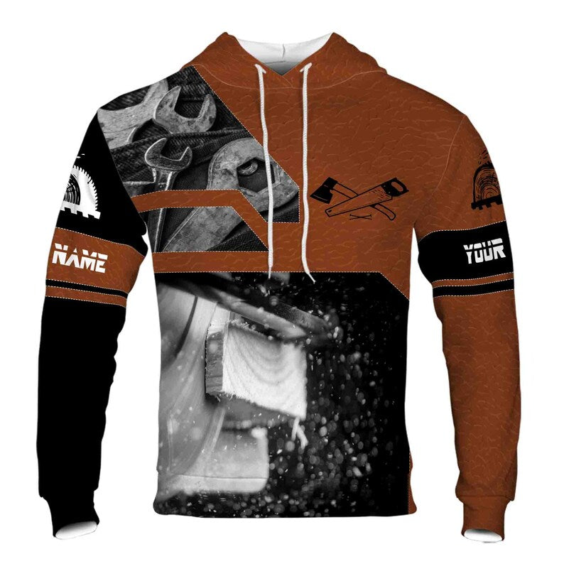 Custom Name Carpenter Tools Leather Black Brown Hoodie 3D