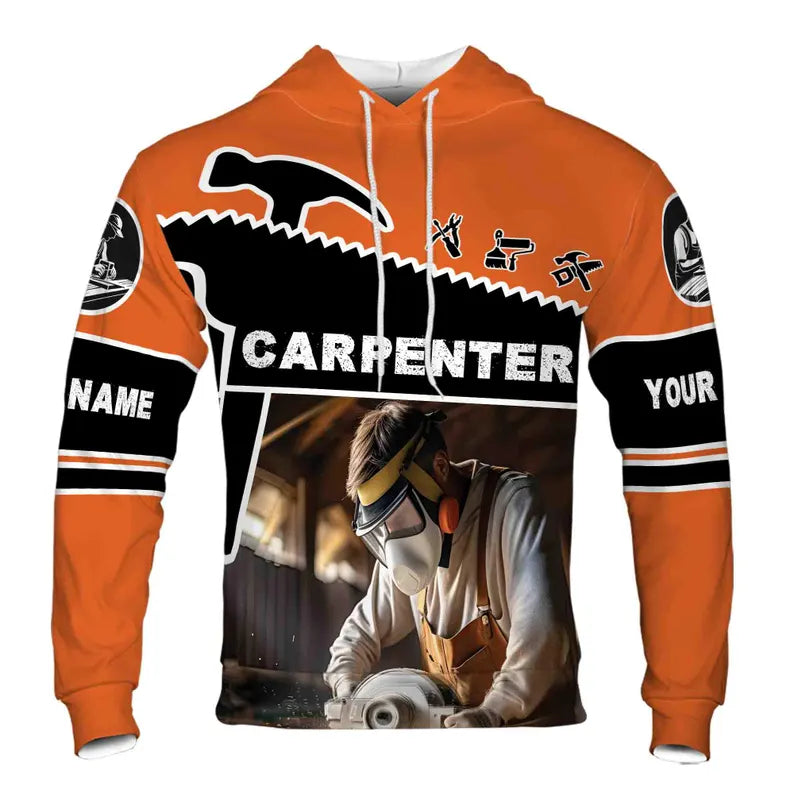 Custom Name Carpenter Woodworker Tools Black Orange Hoodie 3D