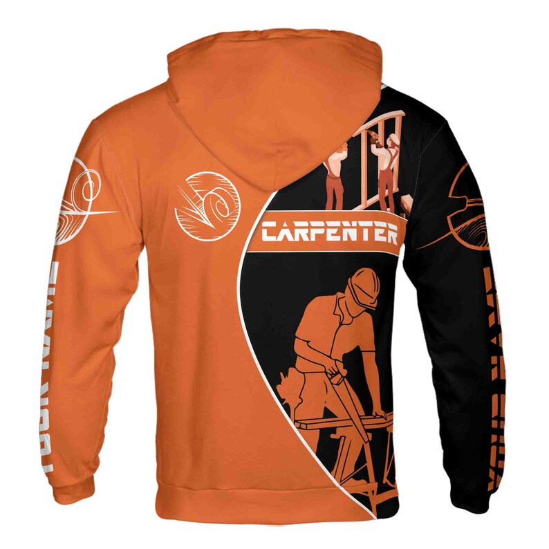Custom Name Carpenter Woodworker Tools Construction Black Orange Hoodie 3D