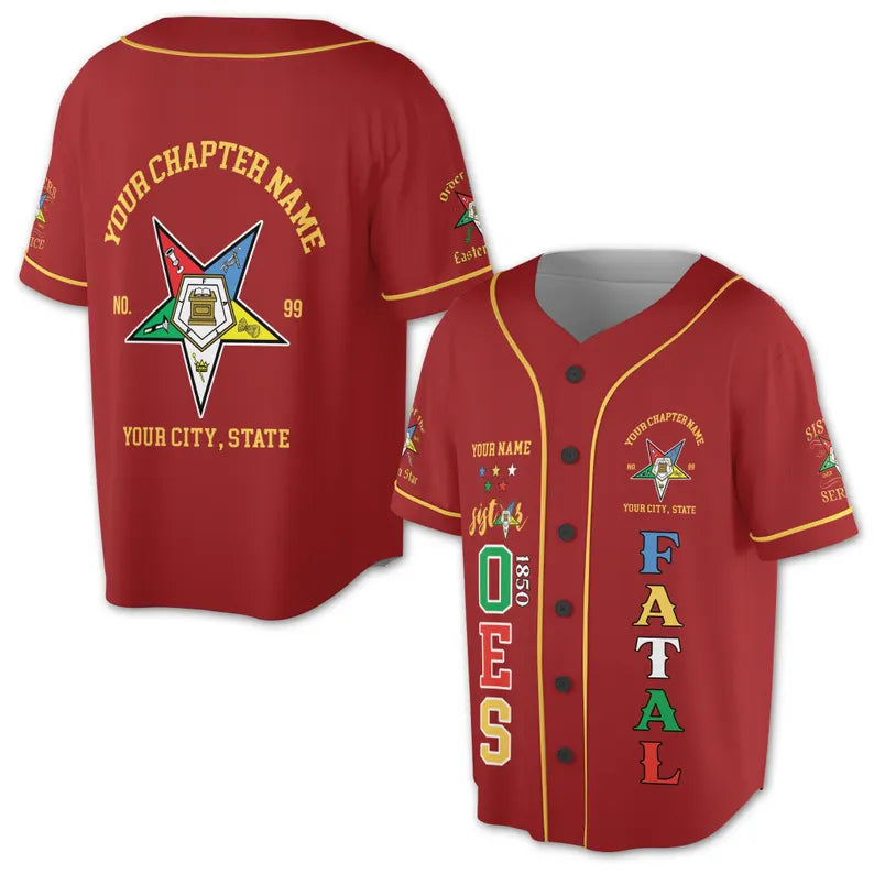 Custom 1850 OES Order Of The Eastern Star Pentagon Down Logo Unisex Baseball Jersey, 3D Baseball Jesey Shirt