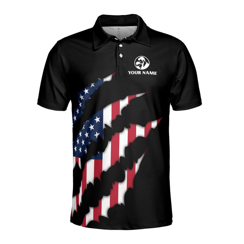 Personalized World's Best Dad Polo Shirt, USA Flag Print Custom Name