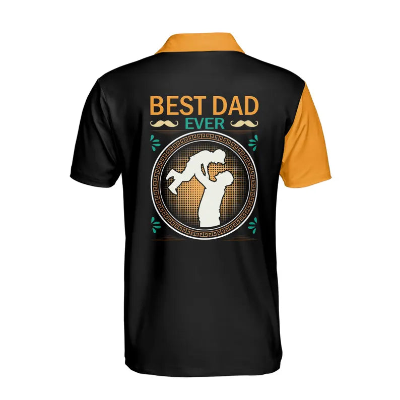 Personalized 'Best Dad Ever' 3D Polo Shirt - Black & Yellow