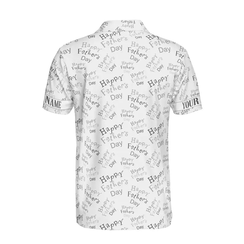 Customize Name Happy Dad Quote Pattern White Gray 3D Men's Polo Shirt