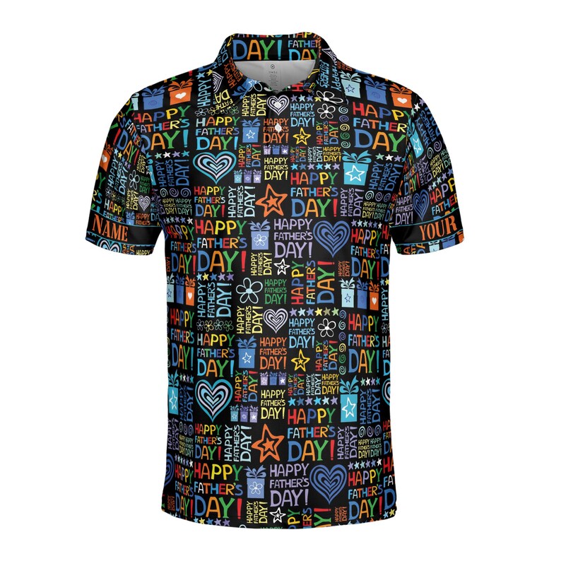 Customize Name Dad Hearts Quote Pattern Black Colorful 3D Men's Polo Shirt
