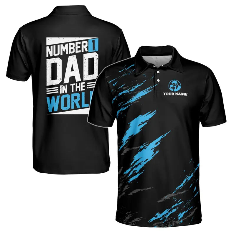 Customize Name Number One Dad In The World Black 3D Men's Polo Shirt
