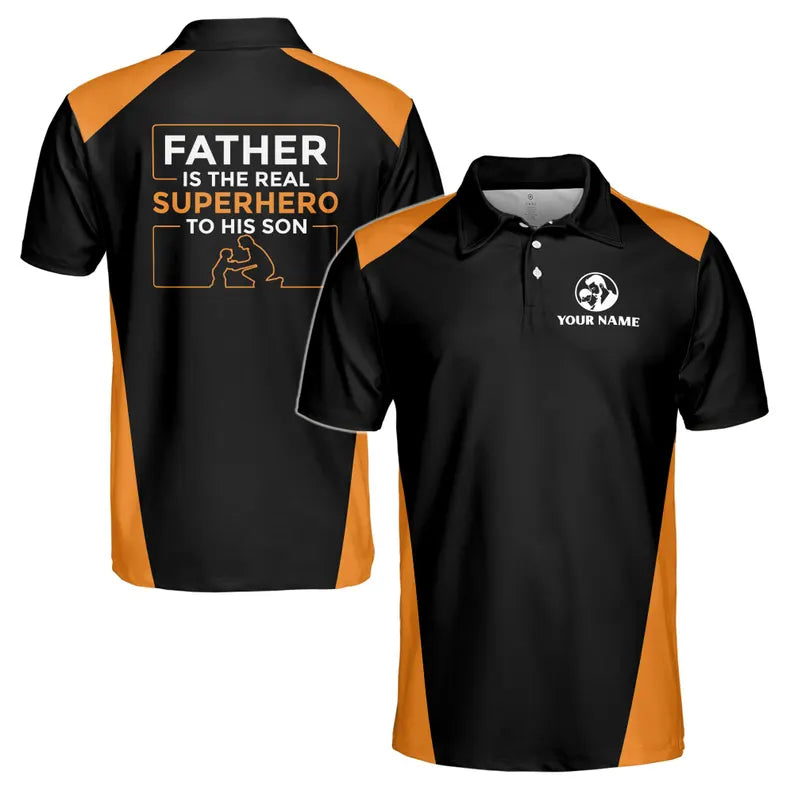 Customize Name Dad The Real Superhero Black 3D Men's Polo Shirt