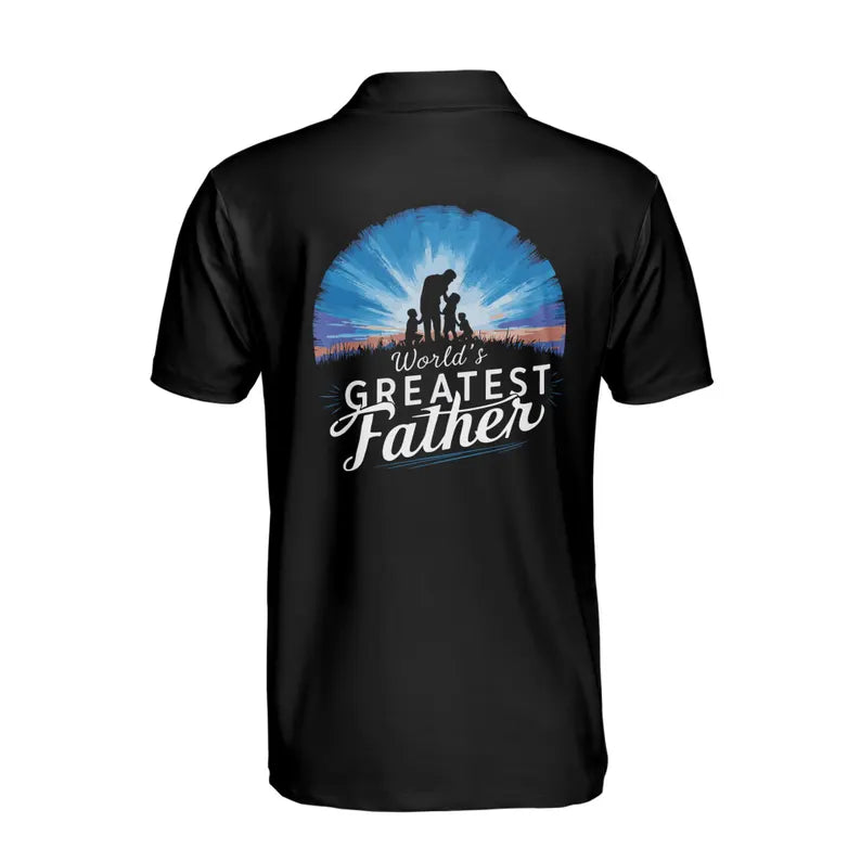 Customize Name Dad Children Landscape Silhouette Black 3D Men's Polo Shirt