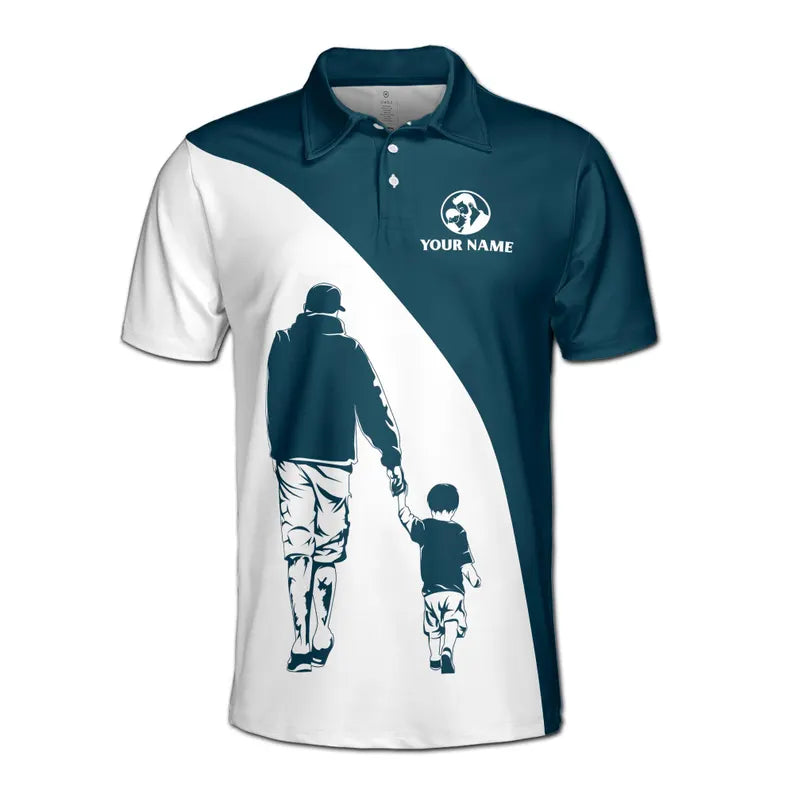Customize Name Dad Our First Together White Dark Cyan 3D Men's Polo Shirt
