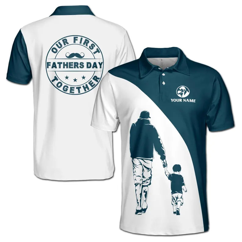 Customize Name Dad Our First Together White Dark Cyan 3D Men's Polo Shirt