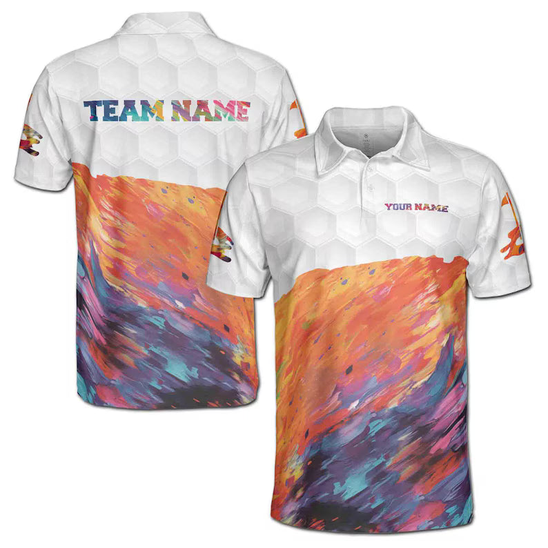 Customize Name Golf Ball Paint Splashes Pattern White Colorful 3D Men's Polo Shirt