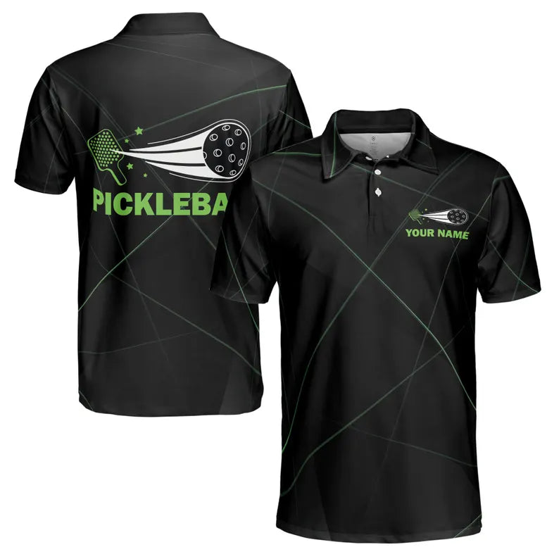 Customize Name Pickleball Paddle Geometric Black 3D Men's Polo Shirt